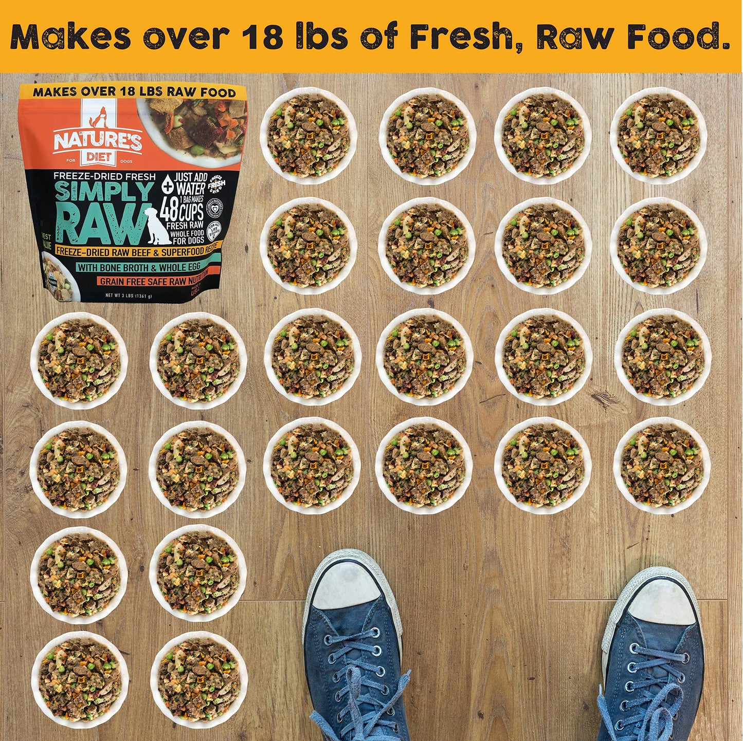 Nature's Diet Simply Raw Freeze-Dried Whole Food Meal - Makes 18 Lbs Fresh Food with Muscle, Organ, Bone Broth, Whole Egg, Superfoods, Fish Oil Omega 3, 6, 9, Probiotics & Prebiotics (Beef)