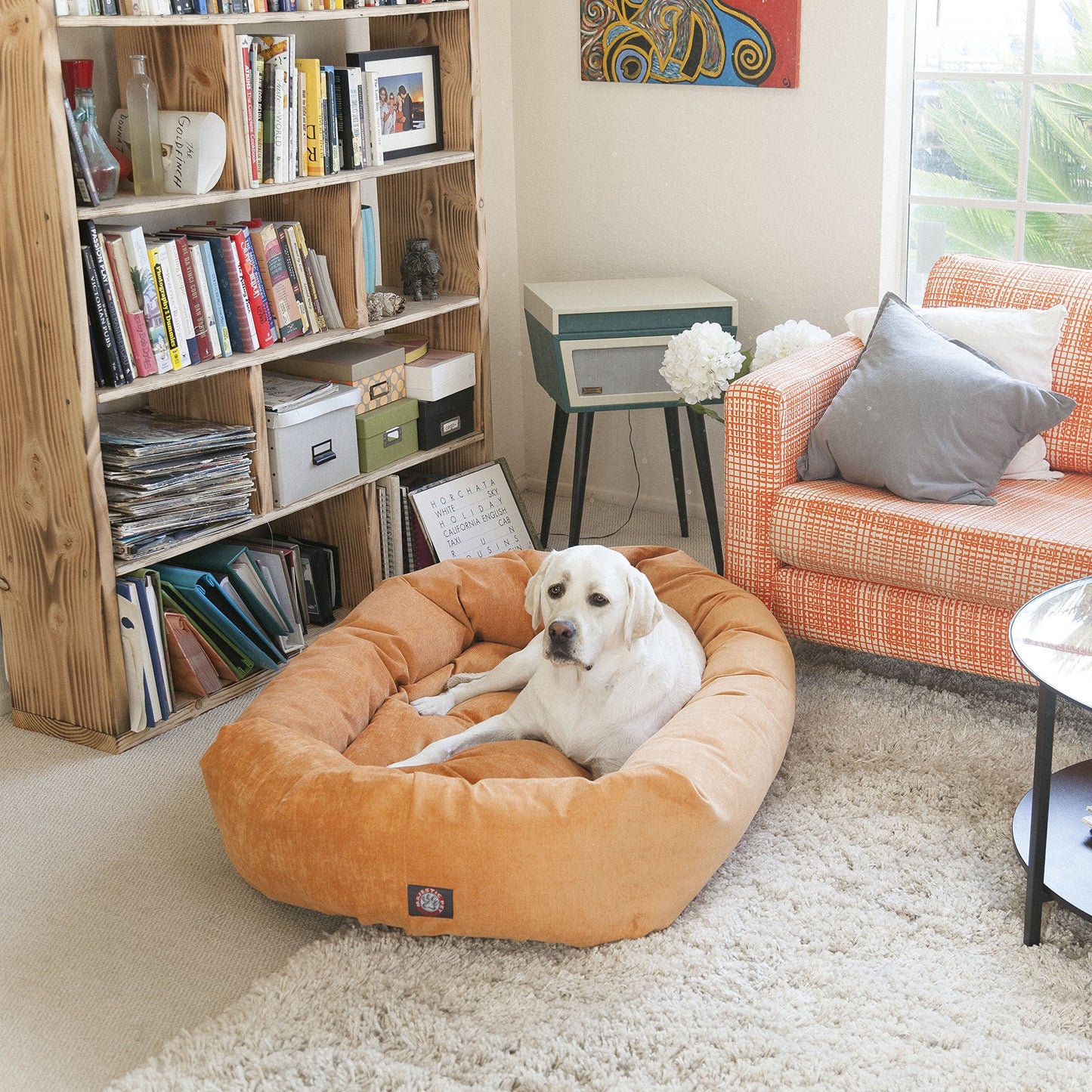 Majestic Pet 40 Inch Micro Velvet Calming Dog Bed Washable – Cozy Soft Round Dog Bed with Spine for Head Support - Fluffy Donut Dog Bed 40x29x9 (inch) – Round Pet Bed Large - Vintage